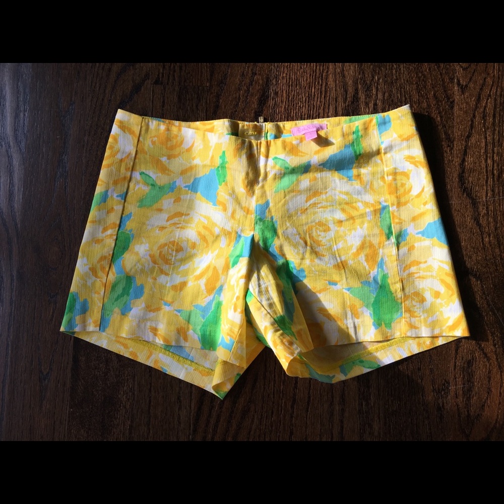 Yellow Lilly Pulitzer first impressions shorts